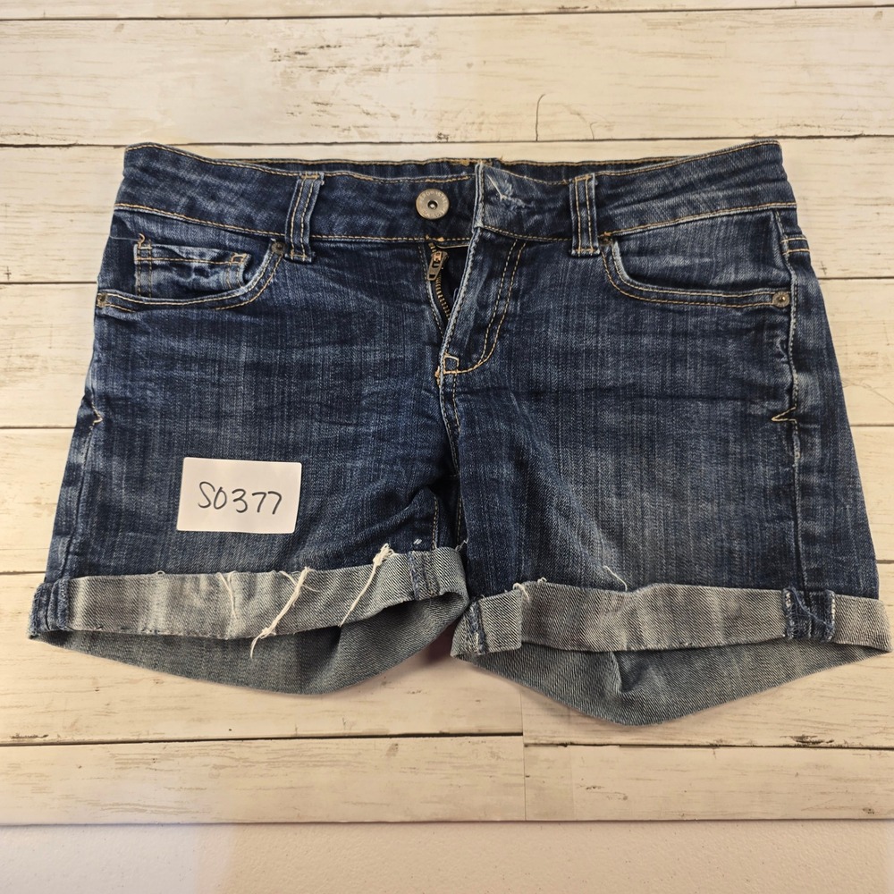 Aeropostale Boyfriend Denim Shorts Dark Wash Cuffed Size 0 Blue Cotton Stretch‎